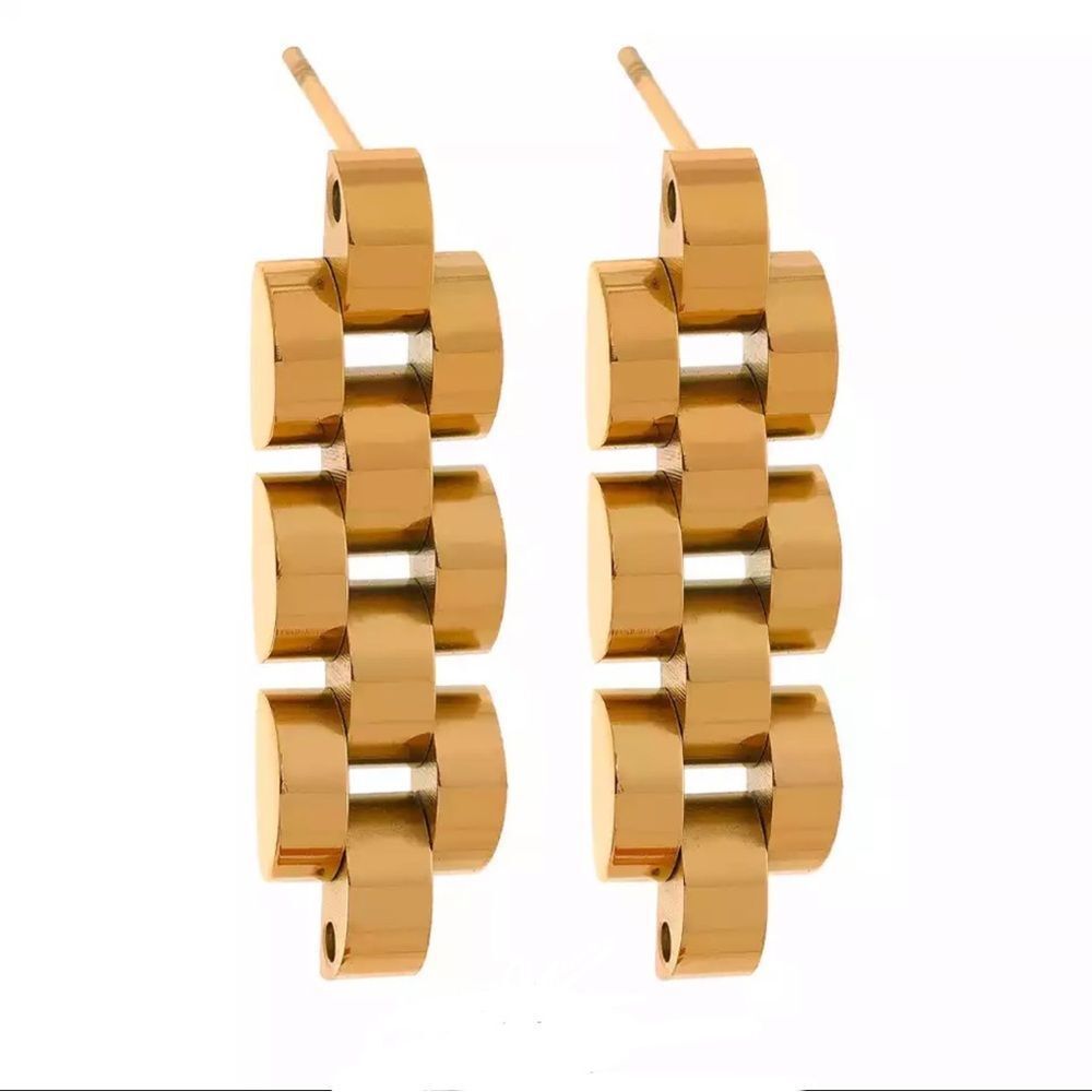 STAINLESS STEEL VINTAGE INSPIRED WATCH CHAIN OMEGA EARRINGS CLASSIC MINIMALIST